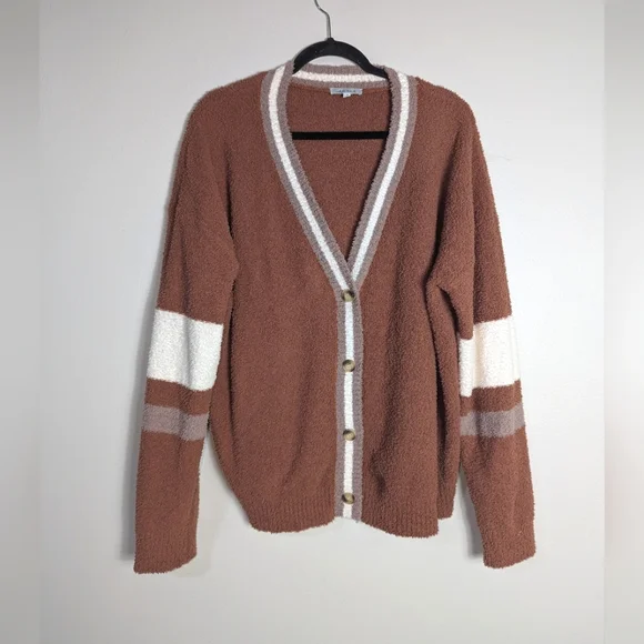 L/XL White Birch Boutique Fuzzy Cozy Brown Fall Cardigan - Picture 1 of 4